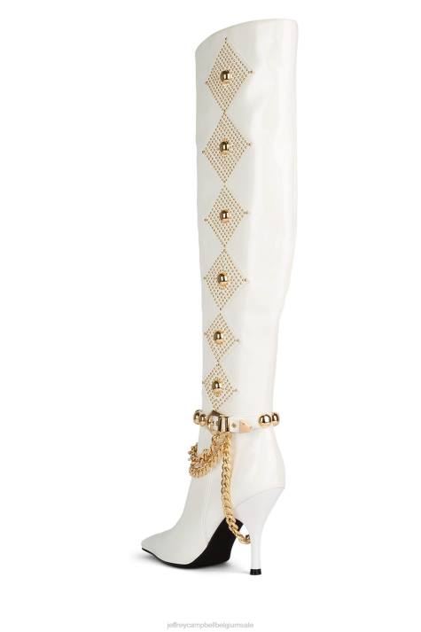 vrouwen Jeffrey Campbell vixxen wit lakgoud V2LZ803 laarzen van knie tot dij