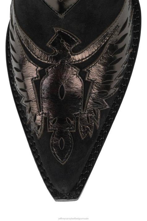 vrouwen Jeffrey Campbell arendton zwart suède zwart metallic V2LZ912 westerse laarzen