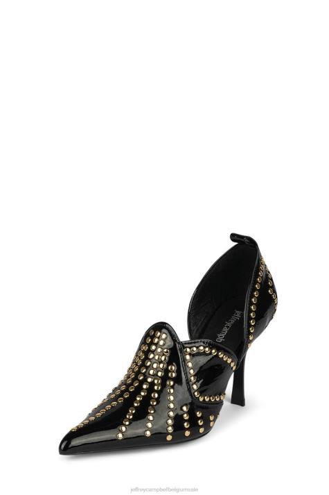 vrouwen Jeffrey Campbell bezaaid zwart patent goud V2LZ904 westerse laarzen