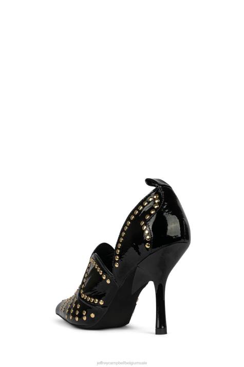 vrouwen Jeffrey Campbell bezaaid zwart patent goud V2LZ904 westerse laarzen