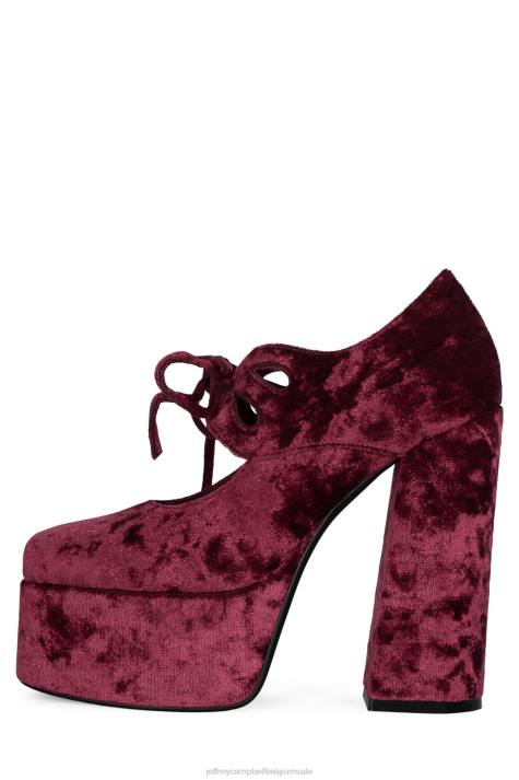 vrouwen Jeffrey Campbell jara rood geplet fluweel V2LZ1296 platform pomp