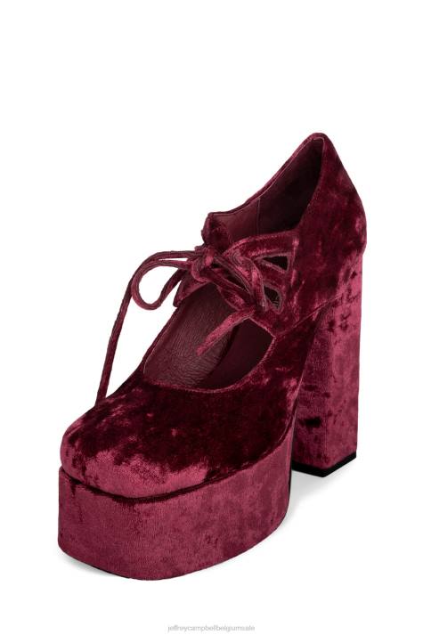 vrouwen Jeffrey Campbell jara rood geplet fluweel V2LZ1296 platform pomp
