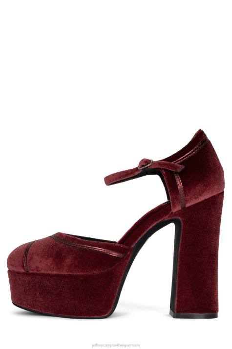 vrouwen Jeffrey Campbell laag rood fluwelen combi V2LZ1294 platform pomp