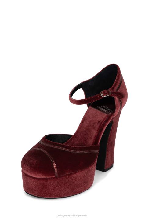 vrouwen Jeffrey Campbell laag rood fluwelen combi V2LZ1294 platform pomp