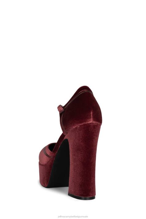 vrouwen Jeffrey Campbell laag rood fluwelen combi V2LZ1294 platform pomp