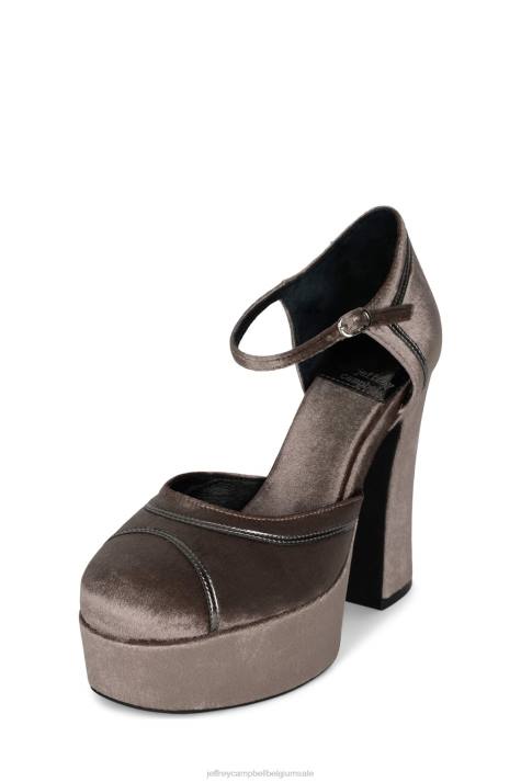 vrouwen Jeffrey Campbell laag taupe fluweel tin V2LZ1293 platform pomp