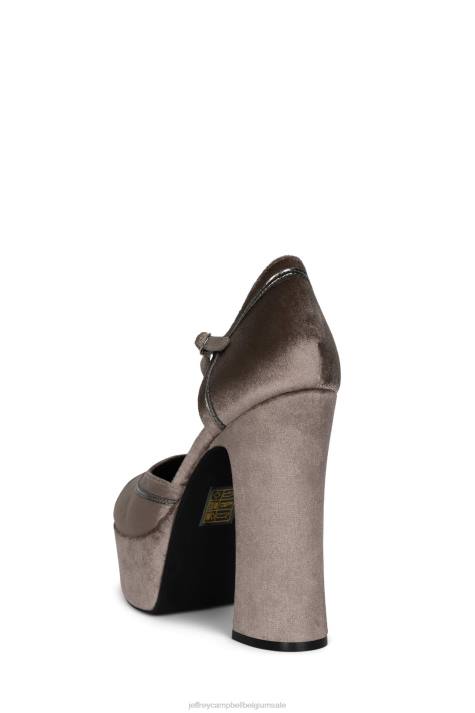 vrouwen Jeffrey Campbell laag taupe fluweel tin V2LZ1293 platform pomp