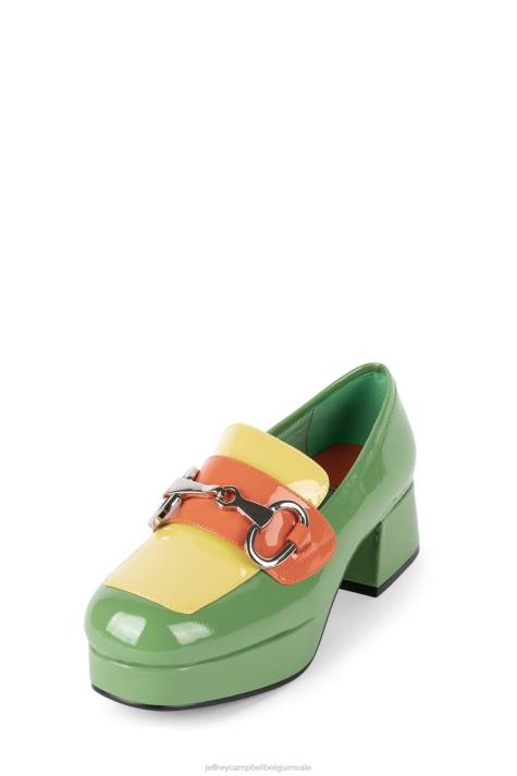 vrouwen Jeffrey Campbell leerling-2 groen geel oranje pat combo V2LZ1265 platform pomp