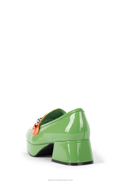 vrouwen Jeffrey Campbell leerling-2 groen geel oranje pat combo V2LZ1265 platform pomp