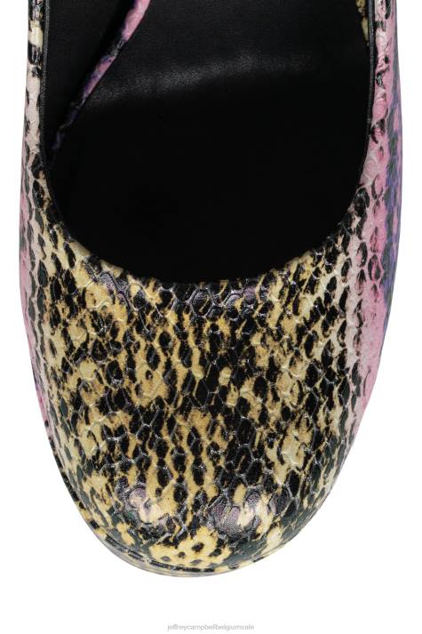 vrouwen Jeffrey Campbell oké paars gele slangencombinatie V2LZ1298 platform pomp