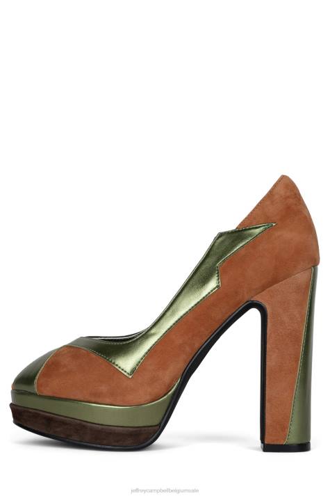 vrouwen Jeffrey Campbell slechte gurl bruine suède groene combo V2LZ1304 platform pomp