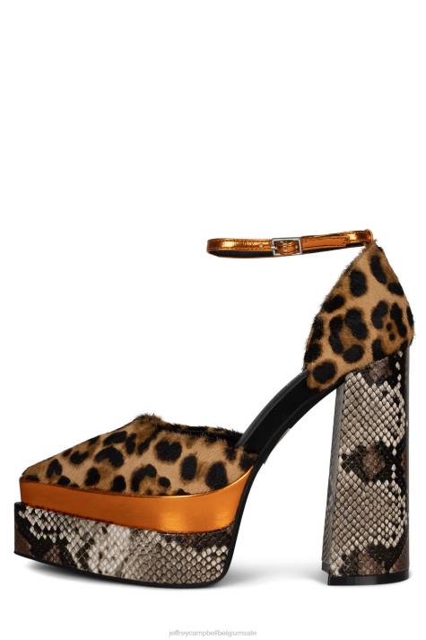 vrouwen Jeffrey Campbell spelonu-f oranje dierenprint combo V2LZ1288 platform pomp