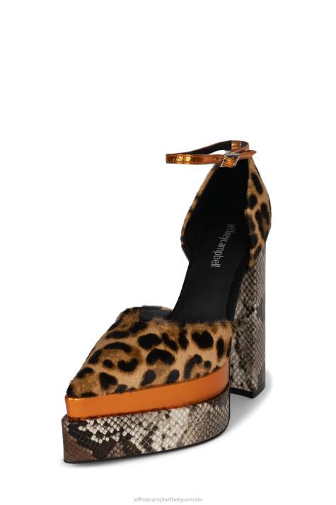 vrouwen Jeffrey Campbell spelonu-f oranje dierenprint combo V2LZ1288 platform pomp