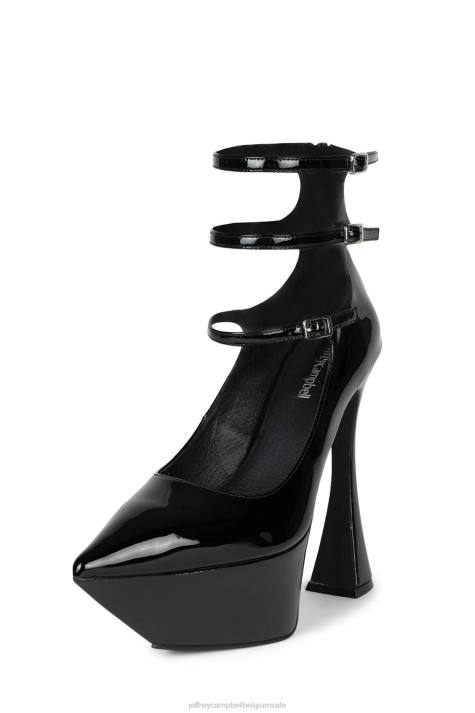 vrouwen Jeffrey Campbell spionage zwart patent V2LZ1311 platform pomp