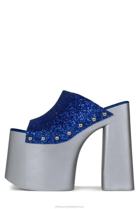 vrouwen Jeffrey Campbell 2-hoog blauw glitter zilver V2LZ1095 platform sandaal