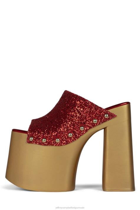 vrouwen Jeffrey Campbell 2-hoog rood glitter goud V2LZ1096 platform sandaal