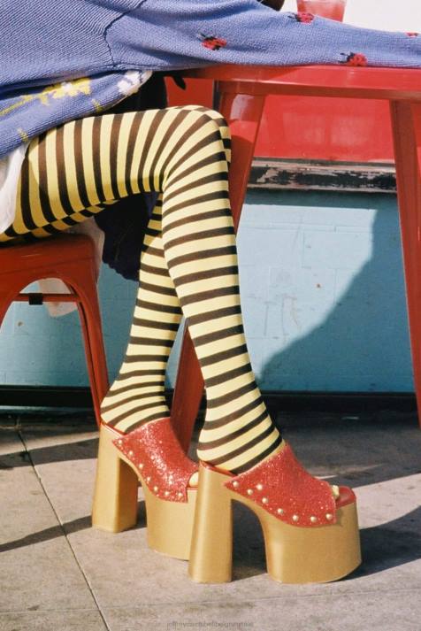 vrouwen Jeffrey Campbell 2-hoog rood glitter goud V2LZ1096 platform sandaal