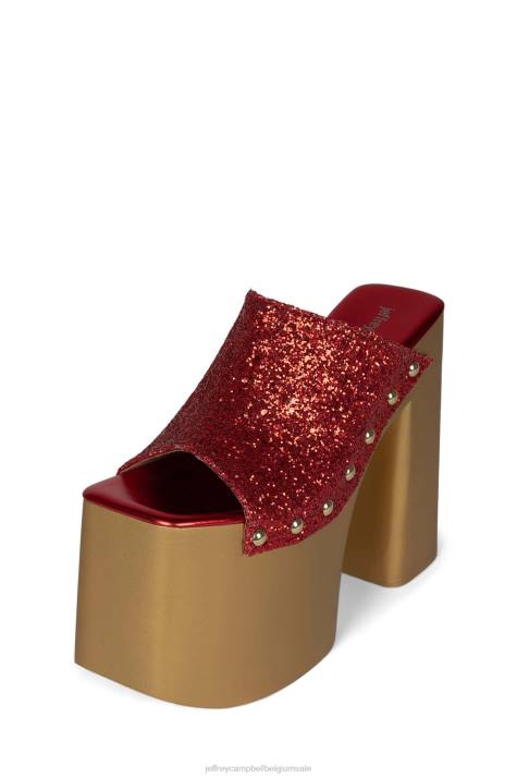 vrouwen Jeffrey Campbell 2-hoog rood glitter goud V2LZ1096 platform sandaal