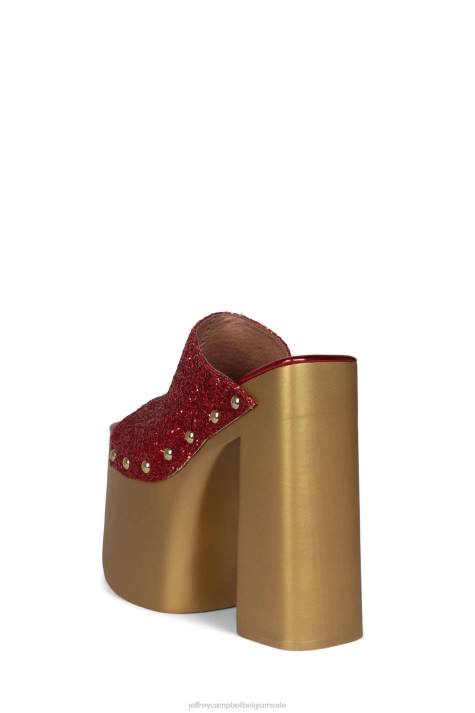 vrouwen Jeffrey Campbell 2-hoog rood glitter goud V2LZ1096 platform sandaal