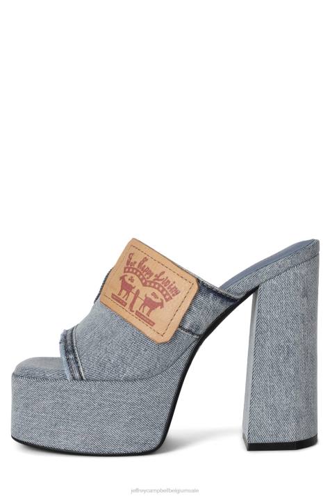 vrouwen Jeffrey Campbell achterzak lichtblauwe denim tan V2LZ935 platform sandaal