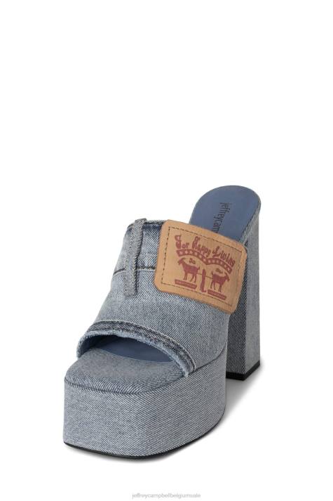vrouwen Jeffrey Campbell achterzak lichtblauwe denim tan V2LZ935 platform sandaal