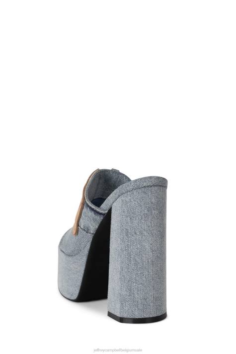 vrouwen Jeffrey Campbell achterzak lichtblauwe denim tan V2LZ935 platform sandaal