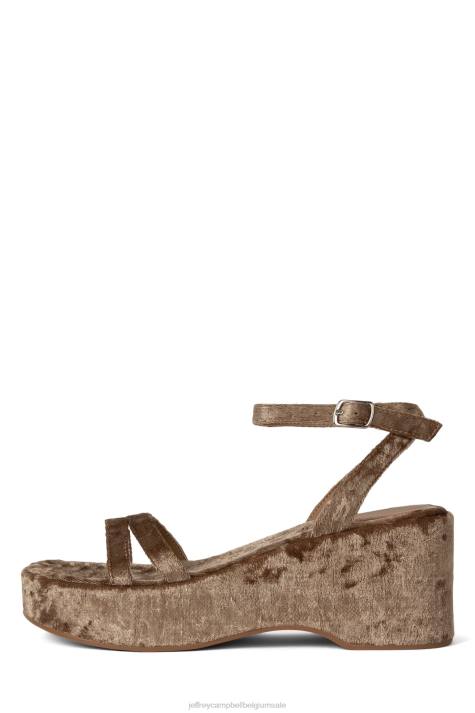 vrouwen Jeffrey Campbell activeren stoffig bruin geplet fluweel V2LZ932 platform sandaal
