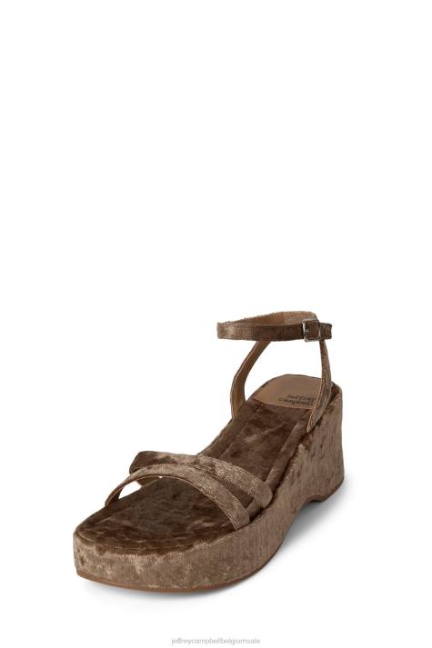 vrouwen Jeffrey Campbell activeren stoffig bruin geplet fluweel V2LZ932 platform sandaal