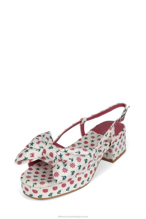 vrouwen Jeffrey Campbell anjer witte nautische print V2LZ1088 platform sandaal
