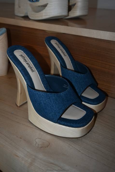 vrouwen Jeffrey Campbell anna blauw spijkerstof V2LZ1131 platform sandaal