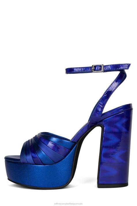 vrouwen Jeffrey Campbell boogie-down blauwe metallic combinatie V2LZ1043 platform sandaal