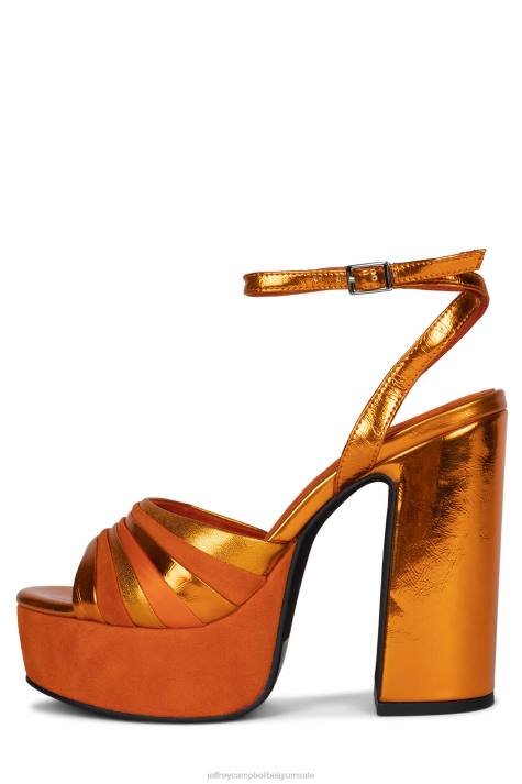 vrouwen Jeffrey Campbell boogie-down oranje suède combi V2LZ1042 platform sandaal