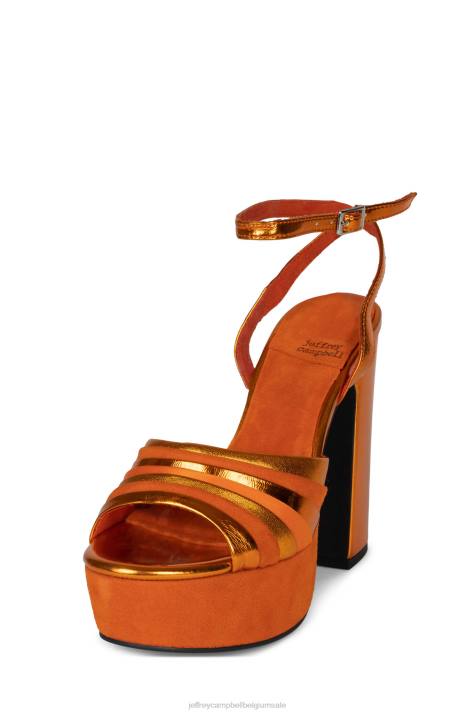 vrouwen Jeffrey Campbell boogie-down oranje suède combi V2LZ1042 platform sandaal