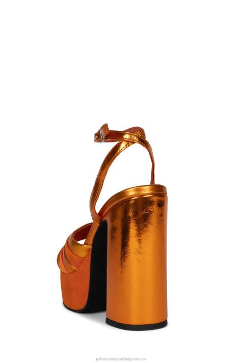 vrouwen Jeffrey Campbell boogie-down oranje suède combi V2LZ1042 platform sandaal