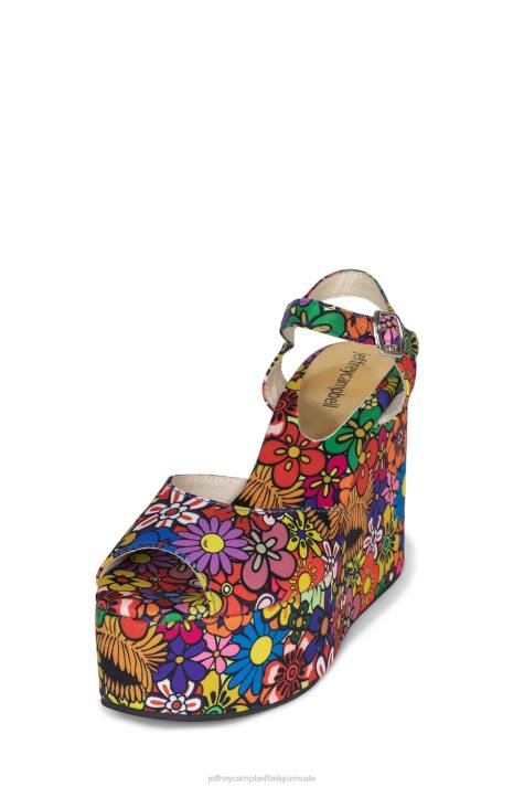vrouwen Jeffrey Campbell duizelingwekkend multi bloemen V2LZ965 platform sandaal
