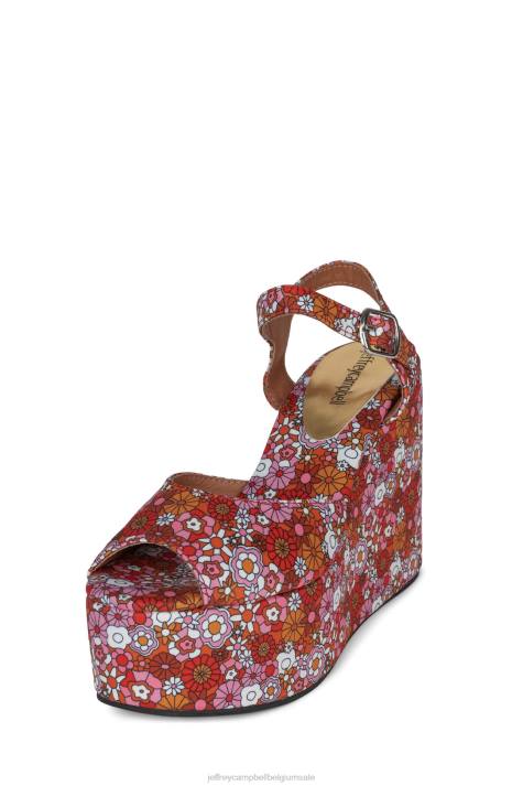 vrouwen Jeffrey Campbell duizelingwekkend rood roze multi bloemen V2LZ964 platform sandaal