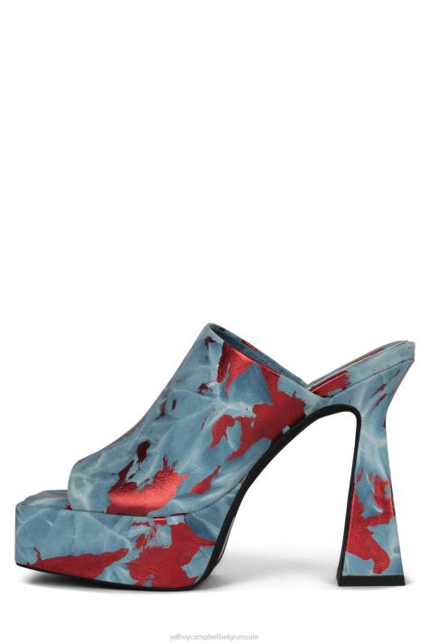 vrouwen Jeffrey Campbell enthousiast blauw rood V2LZ977 platform sandaal