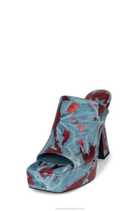 vrouwen Jeffrey Campbell enthousiast blauw rood V2LZ977 platform sandaal