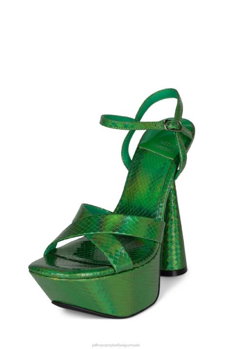 vrouwen Jeffrey Campbell evolueert groene slang zilver V2LZ1040 platform sandaal