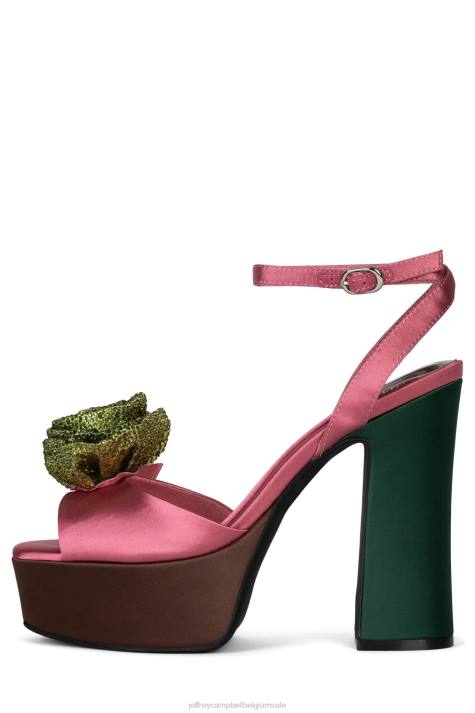 vrouwen Jeffrey Campbell fresia bruin roze satijn V2LZ1024 platform sandaal
