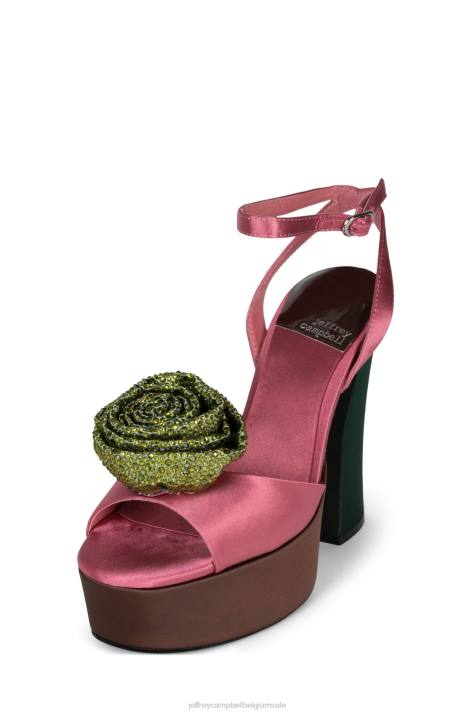vrouwen Jeffrey Campbell fresia bruin roze satijn V2LZ1024 platform sandaal
