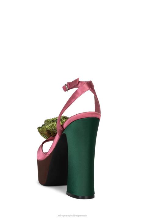 vrouwen Jeffrey Campbell fresia bruin roze satijn V2LZ1024 platform sandaal