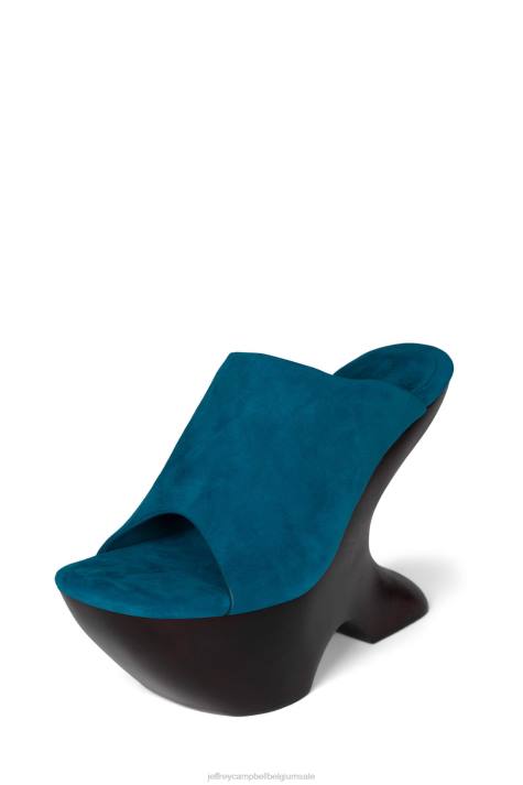 vrouwen Jeffrey Campbell gia-2 teal suède bruin V2LZ1066 platform sandaal