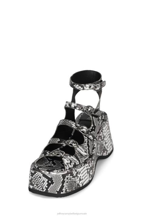 vrouwen Jeffrey Campbell golflengte grijze zwarte slang V2LZ225 platform sandaal