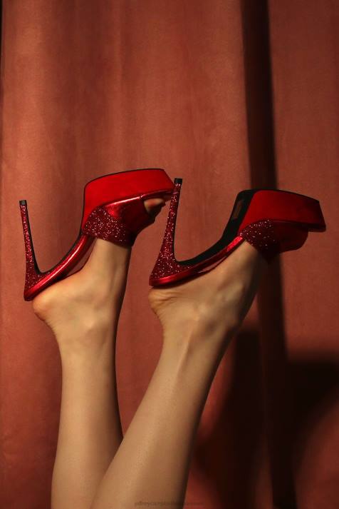 vrouwen Jeffrey Campbell grens rode glittercombinatie V2LZ936 platform sandaal