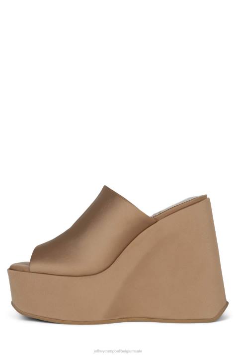 vrouwen Jeffrey Campbell hoog donkerbeige satijn V2LZ1220 platform sandaal
