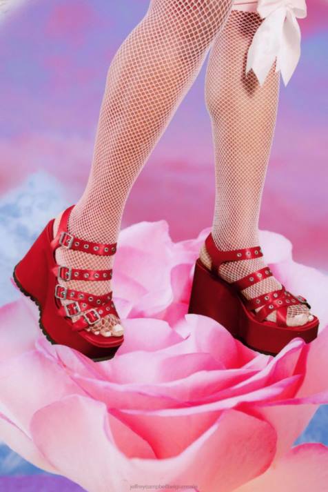 vrouwen Jeffrey Campbell leegte rood satijn V2LZ1085 platform sandaal