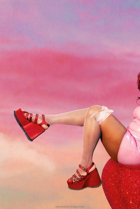 vrouwen Jeffrey Campbell leegte rood satijn V2LZ1085 platform sandaal