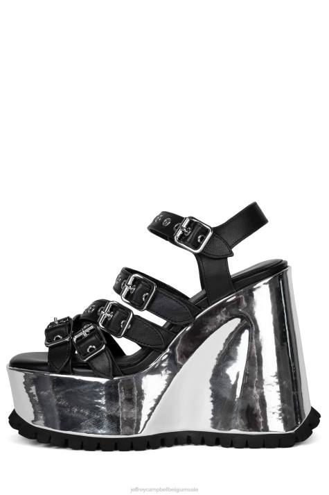 vrouwen Jeffrey Campbell leegte zwart zilver metallic V2LZ946 platform sandaal
