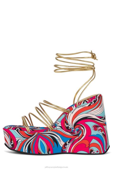 vrouwen Jeffrey Campbell niveaus rood multi goud V2LZ256 platform sandaal